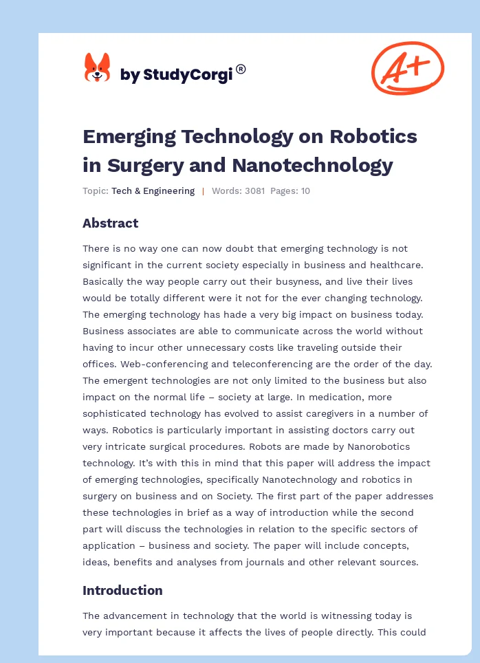 Emerging Technology on Robotics in Surgery and Nanotechnology. Page 1