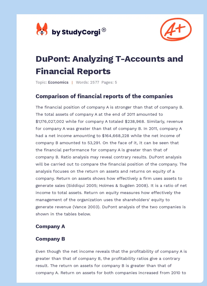 DuPont: Analyzing T-Accounts and Financial Reports. Page 1