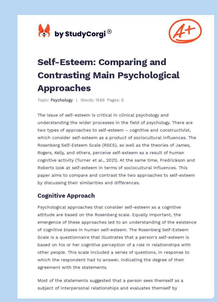 Self-Esteem: Comparing and Contrasting Main Psychological Approaches. Page 1