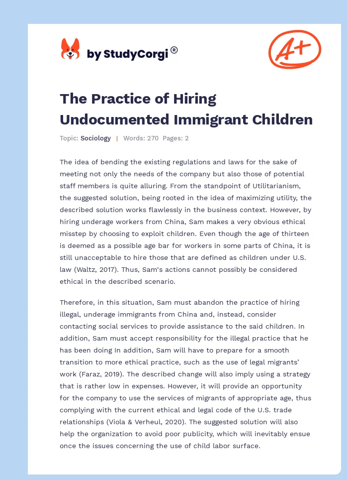 The Practice of Hiring Undocumented Immigrant Children. Page 1
