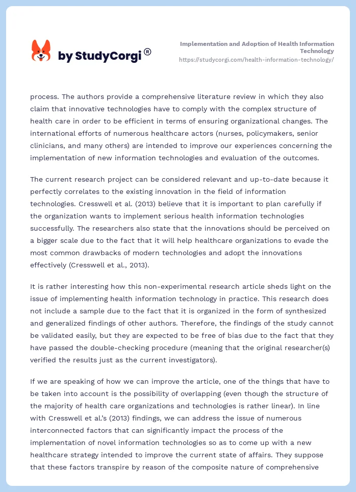 Implementation and Adoption of Health Information Technology. Page 2