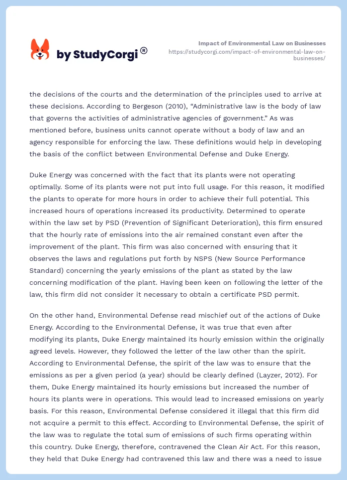 Impact of Environmental Law on Businesses. Page 2
