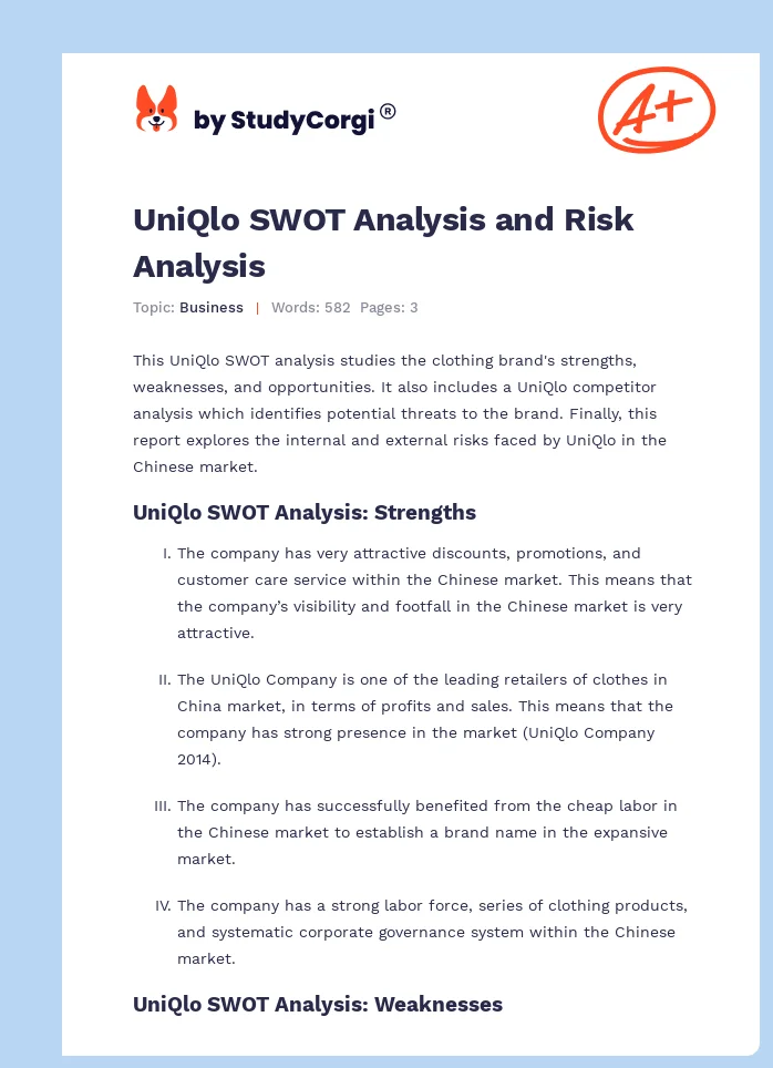 UniQlo SWOT Analysis and Risk Analysis. Page 1