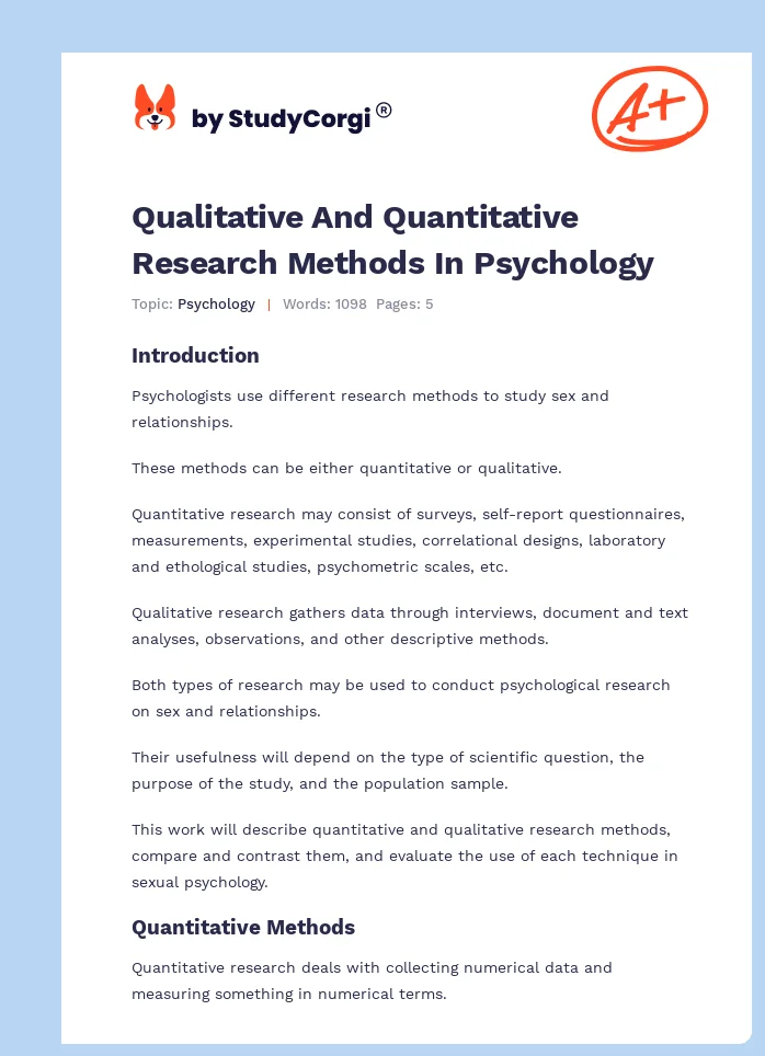 Qualitative And Quantitative Research Methods In Psychology. Page 1