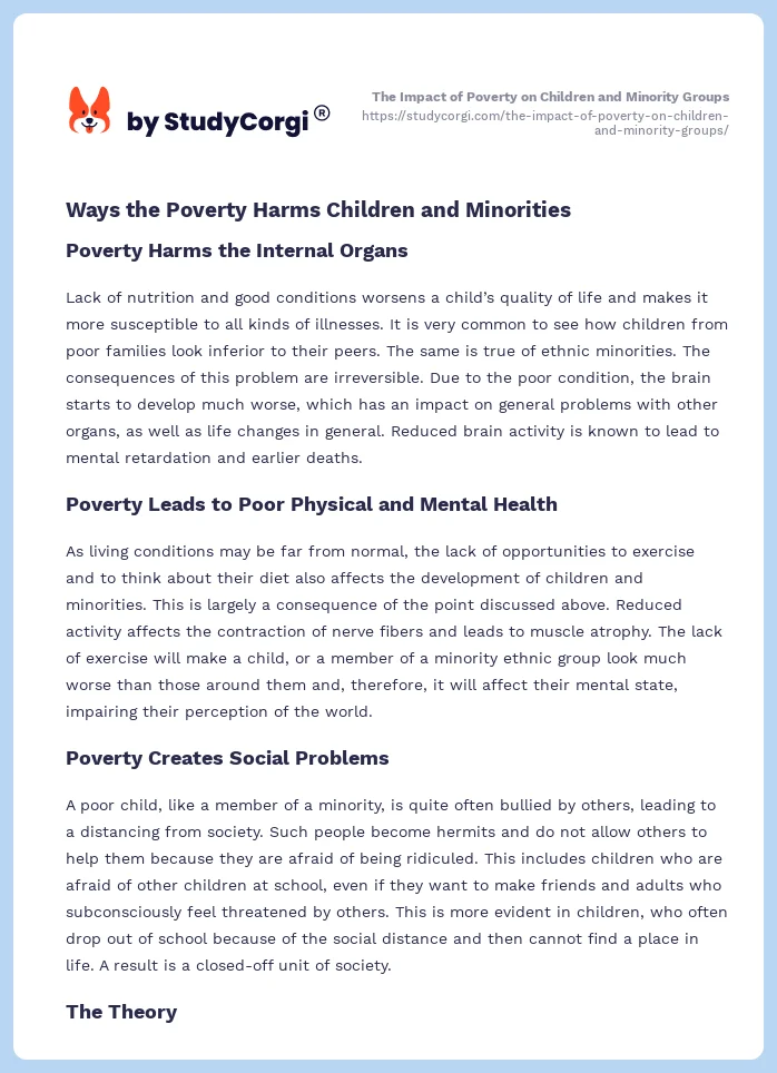 The Impact of Poverty on Children and Minority Groups. Page 2