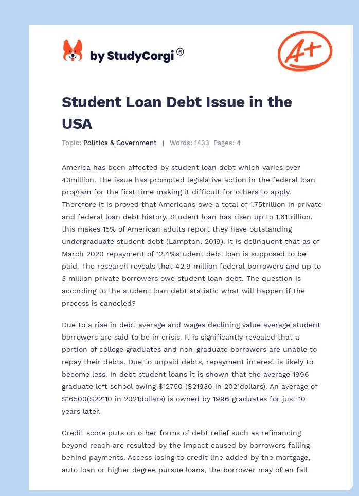 Student Loan Debt Issue in the USA. Page 1