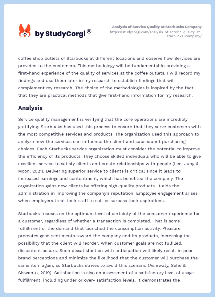 Analysis of Service Quality at Starbucks Company. Page 2