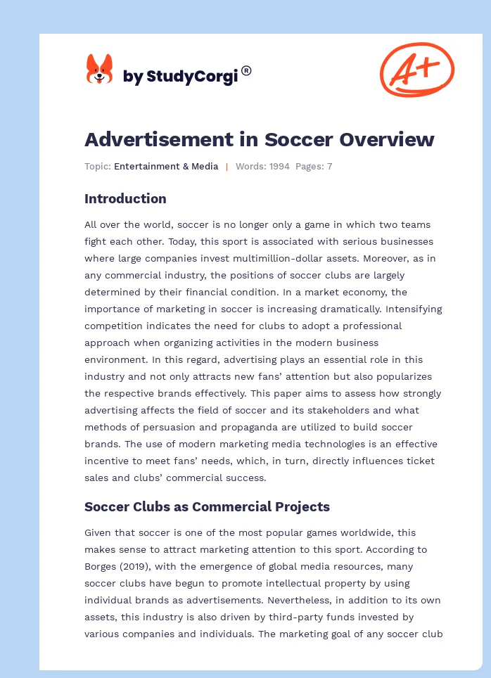 Advertisement in Soccer Overview. Page 1