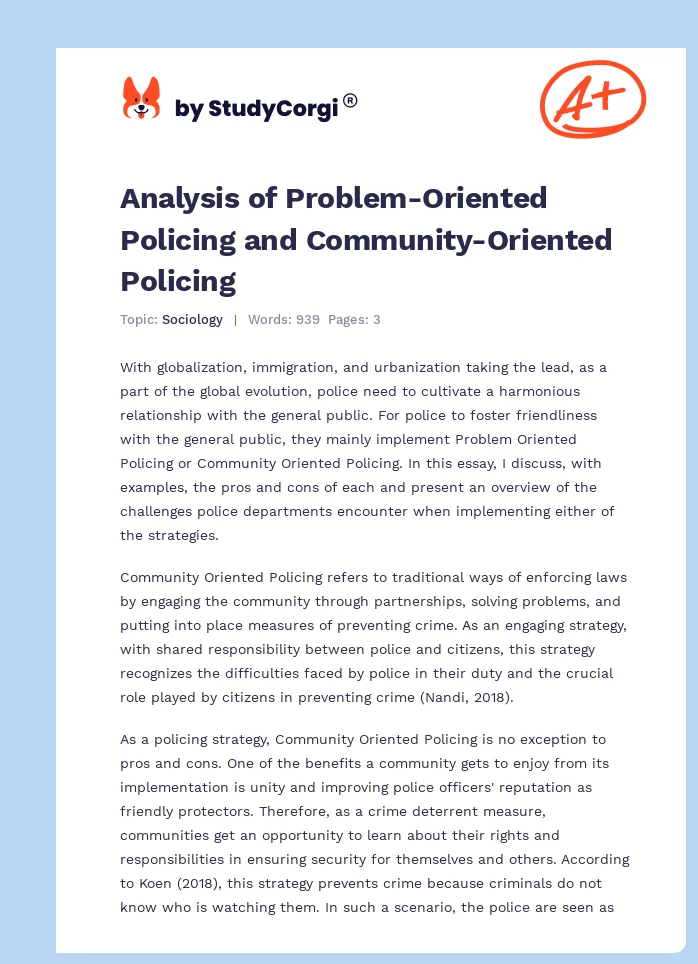 Analysis of Problem-Oriented Policing and Community-Oriented Policing. Page 1