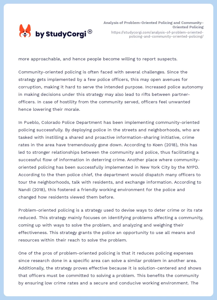 Analysis of Problem-Oriented Policing and Community-Oriented Policing. Page 2