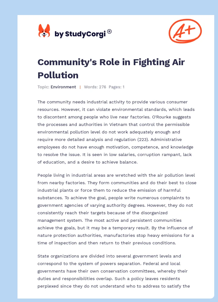 Community's Role in Fighting Air Pollution. Page 1