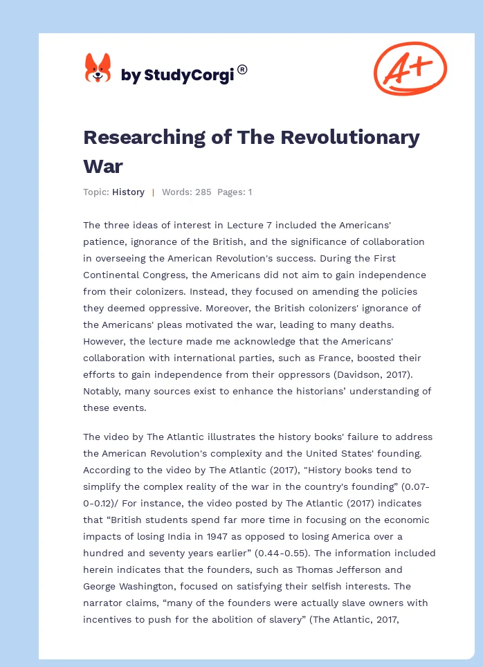 Researching of The Revolutionary War. Page 1