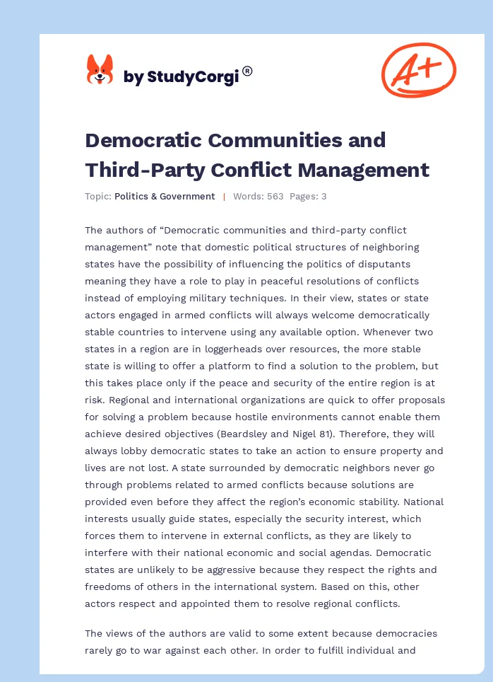 Democratic Communities and Third-Party Conflict Management. Page 1