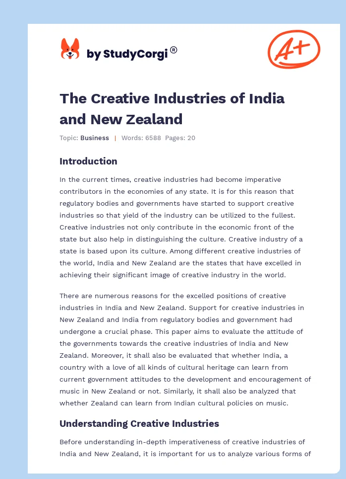 The Creative Industries of India and New Zealand. Page 1