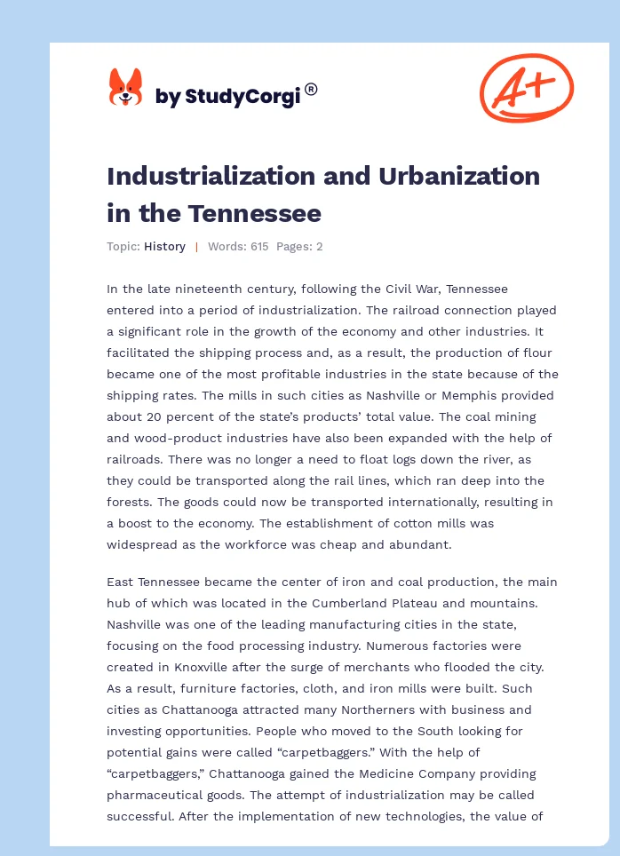 Industrialization and Urbanization in the Tennessee. Page 1