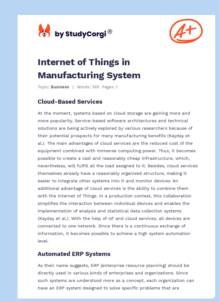 Internet of Things in Manufacturing System. Page 1