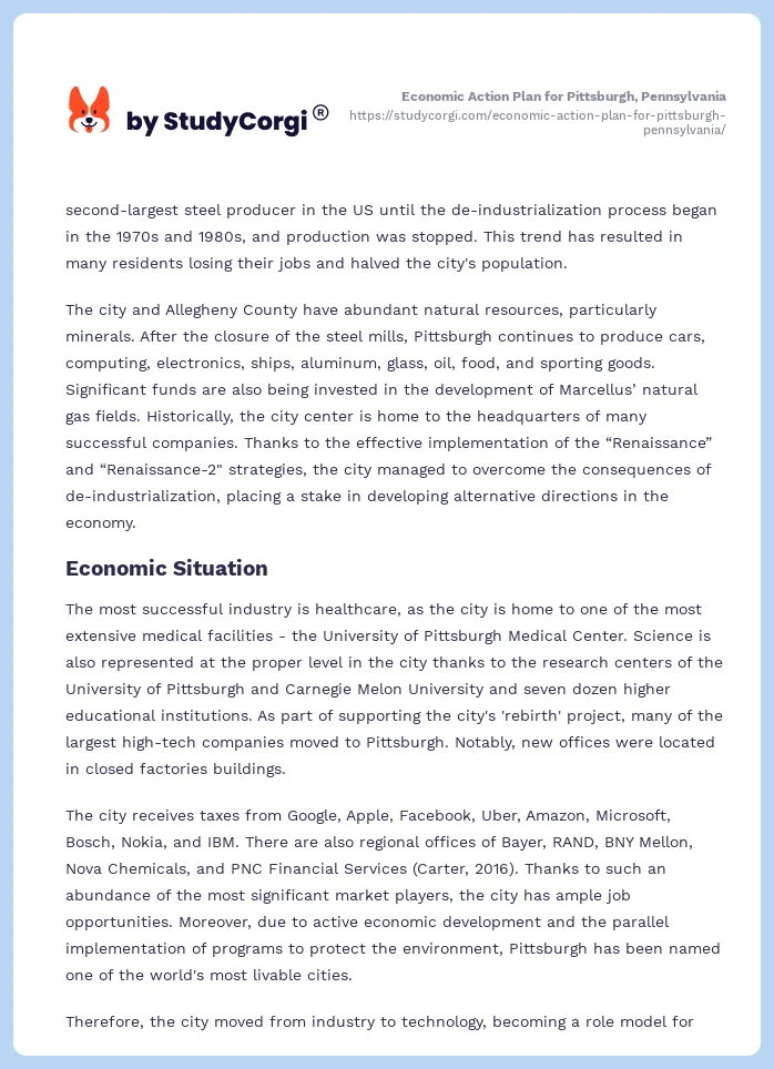 Economic Action Plan for Pittsburgh, Pennsylvania. Page 2