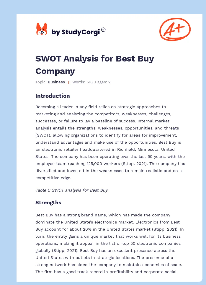 SWOT Analysis for Best Buy Company. Page 1