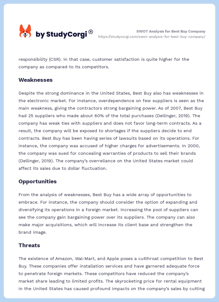 SWOT Analysis for Best Buy Company. Page 2