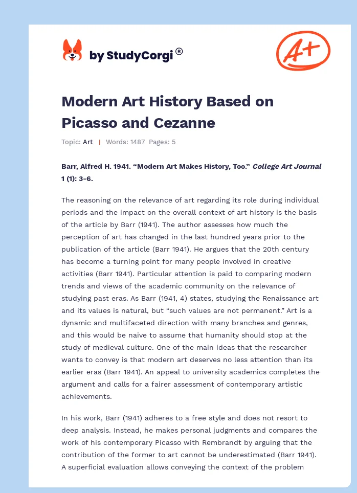 Modern Art History Based on Picasso and Cezanne. Page 1
