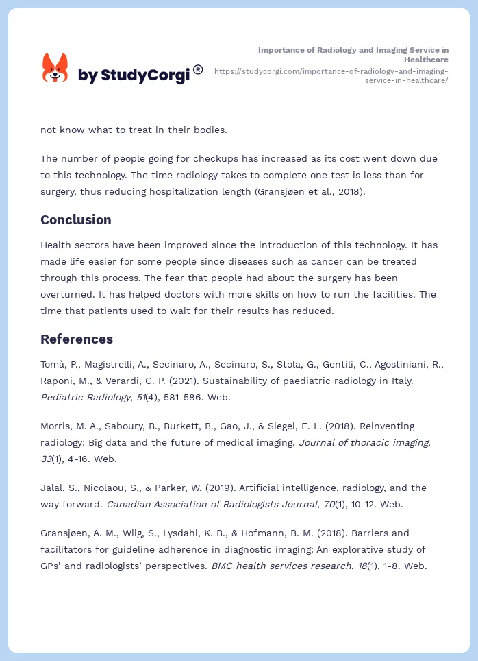 Importance of Radiology and Imaging Service in Healthcare. Page 2