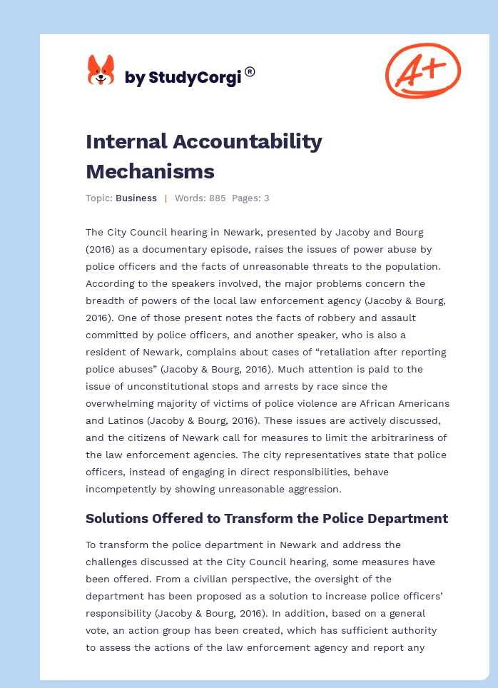 Internal Accountability Mechanisms. Page 1