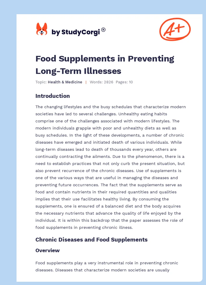 Food Supplements in Preventing Long-Term Illnesses. Page 1