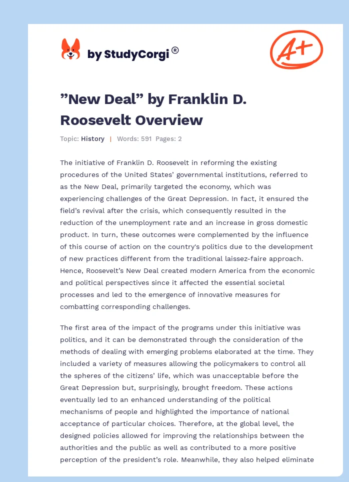 ”New Deal” by Franklin D. Roosevelt Overview. Page 1