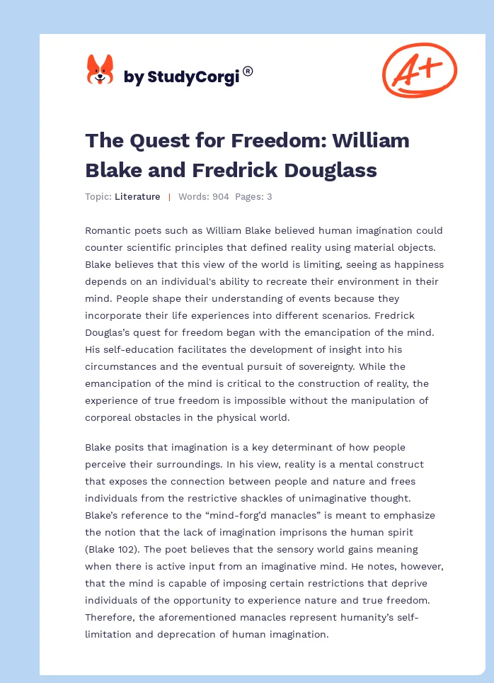 The Quest for Freedom: William Blake and Fredrick Douglass. Page 1