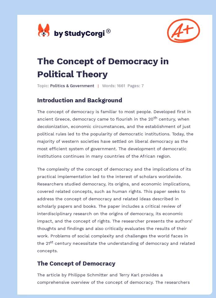 The Concept of Democracy in Political Theory. Page 1