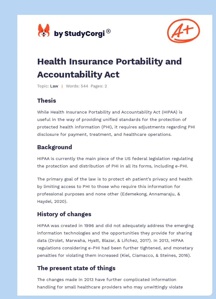 Health Insurance Portability and Accountability Act. Page 1