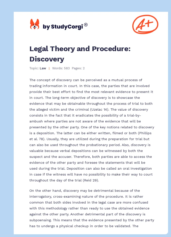Legal Theory and Procedure: Discovery. Page 1