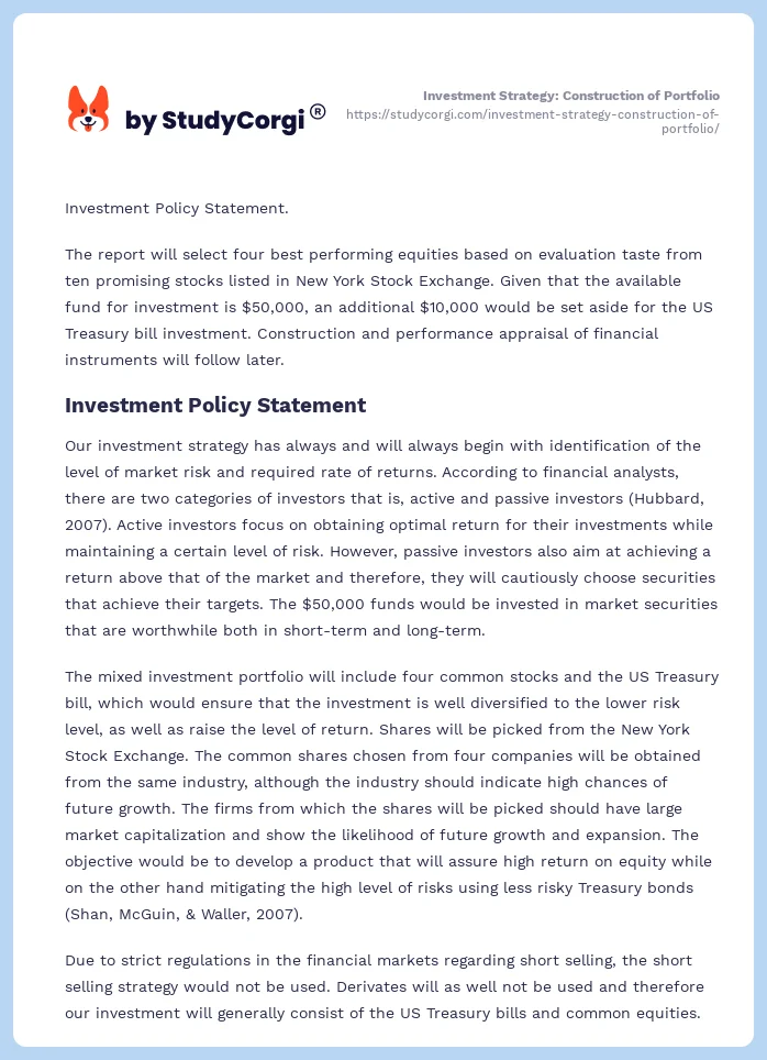 Investment Strategy: Construction of Portfolio. Page 2