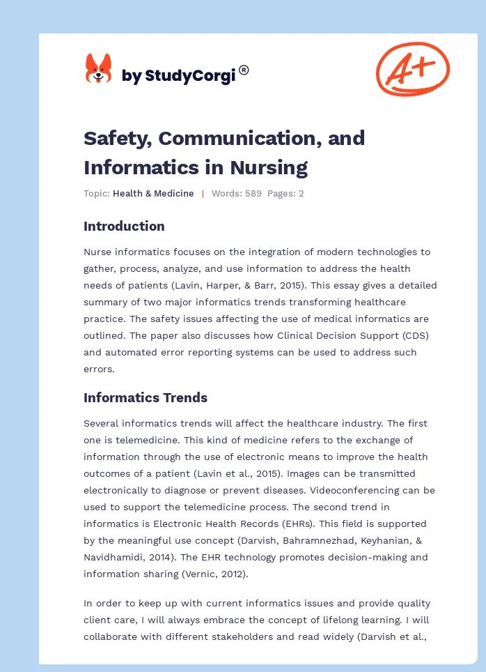 Safety, Communication, and Informatics in Nursing. Page 1