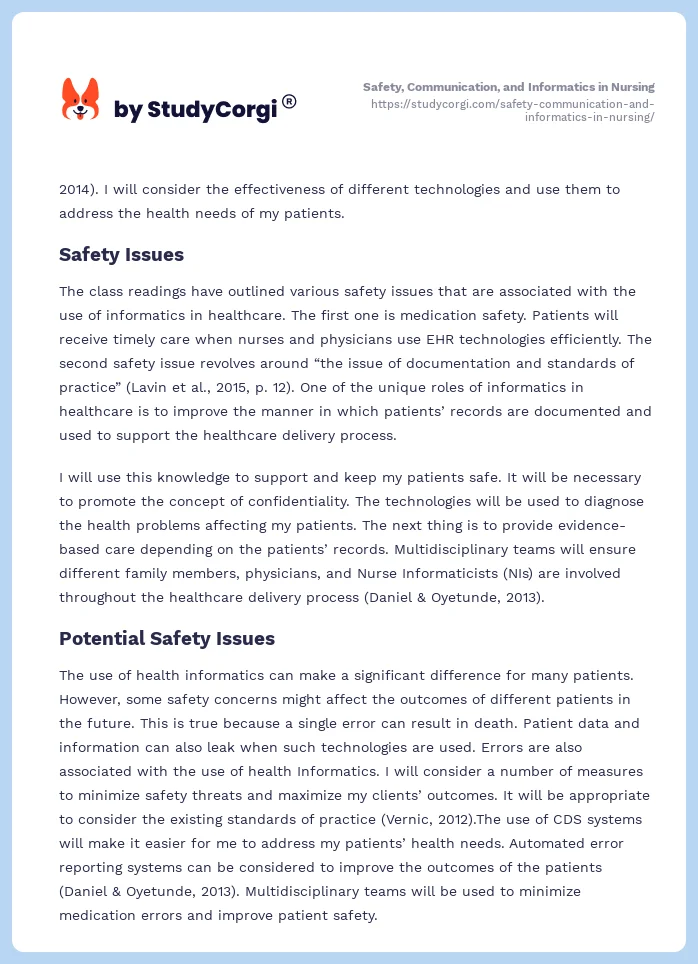 Safety, Communication, and Informatics in Nursing. Page 2