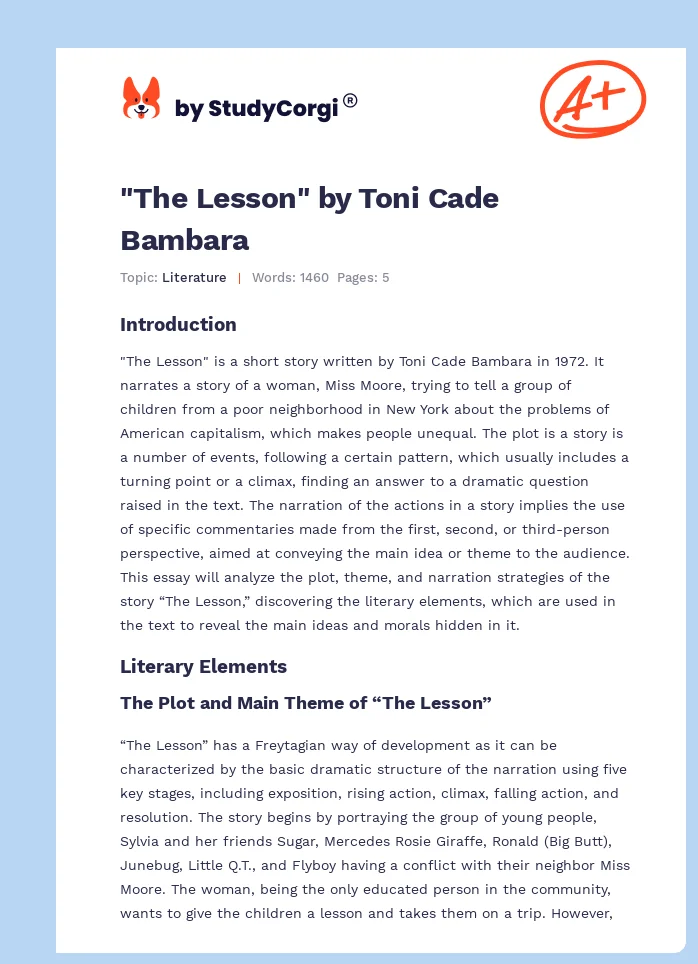 "The Lesson" by Toni Cade Bambara. Page 1