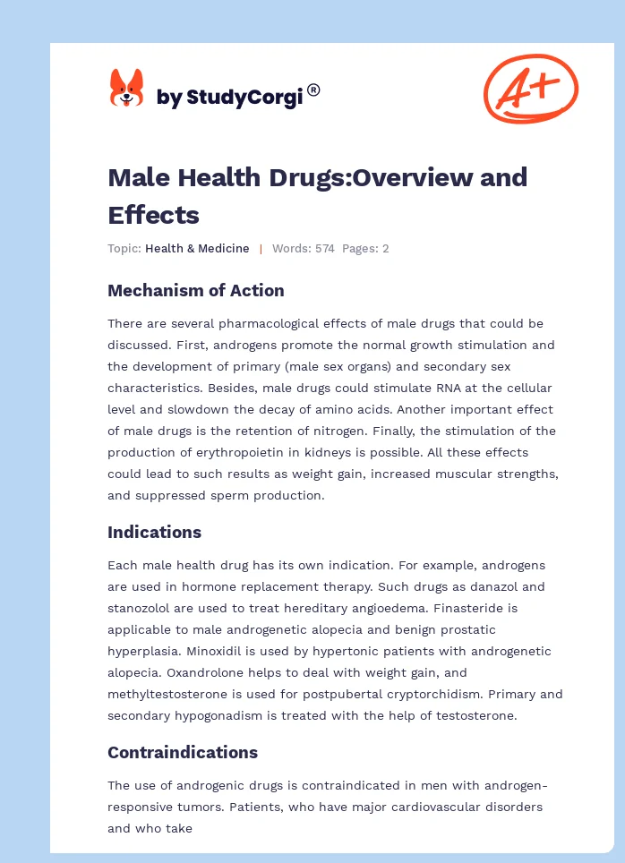 Male Health Drugs:Overview and Effects. Page 1