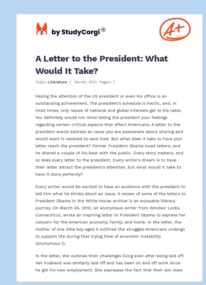 A Letter to the President: What Would It Take?. Page 1