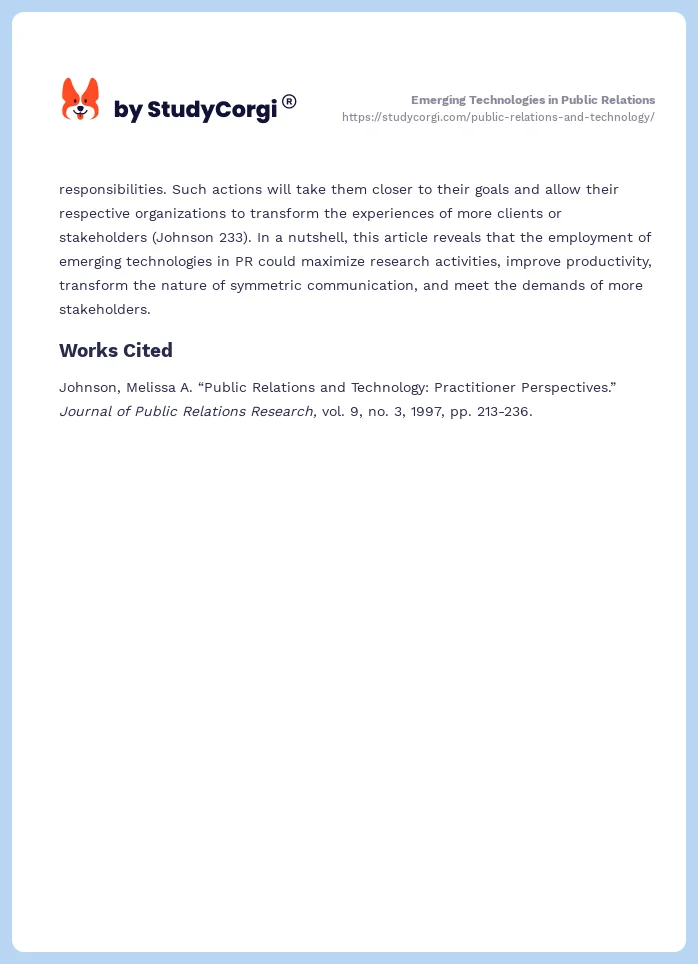 Emerging Technologies in Public Relations. Page 2