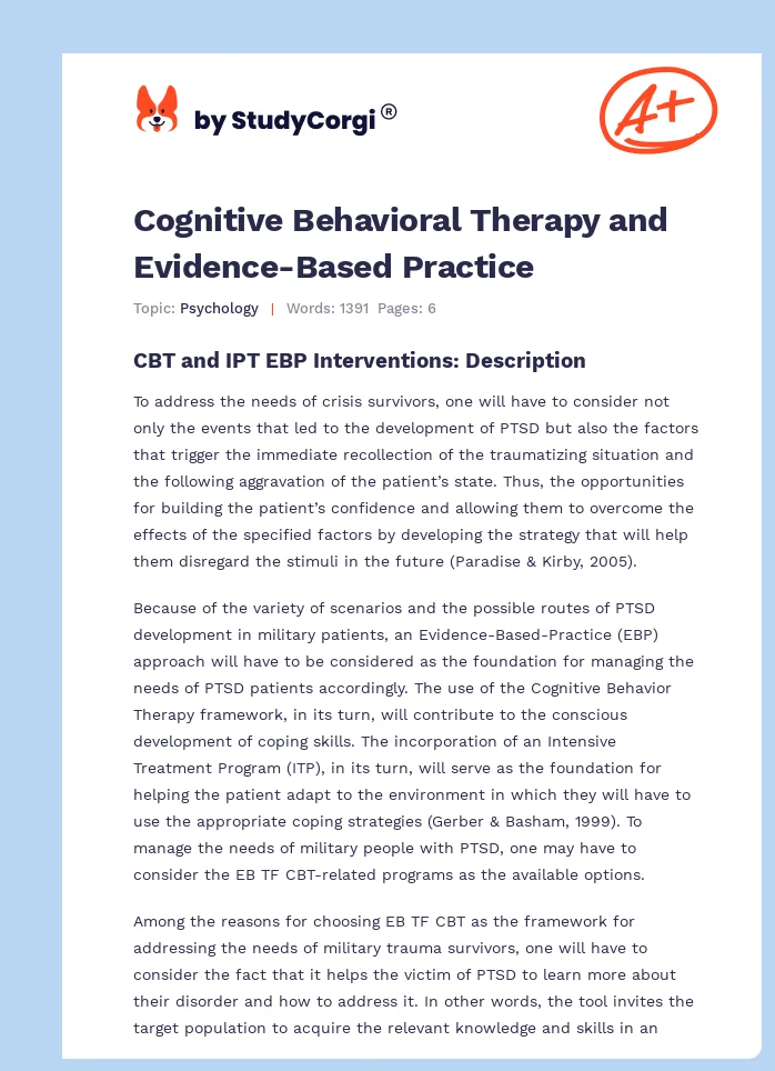 Cognitive Behavioral Therapy and Evidence-Based Practice. Page 1