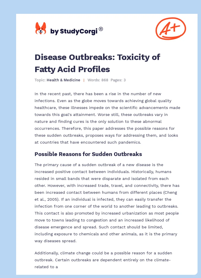 Disease Outbreaks: Toxicity of Fatty Acid Profiles. Page 1