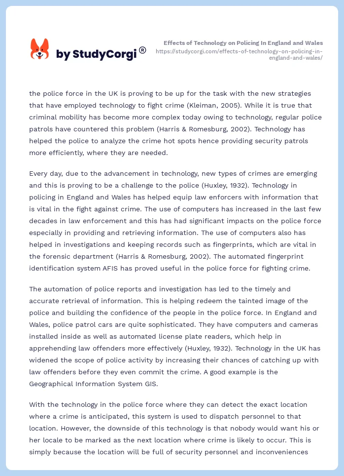 Effects of Technology on Policing In England and Wales. Page 2