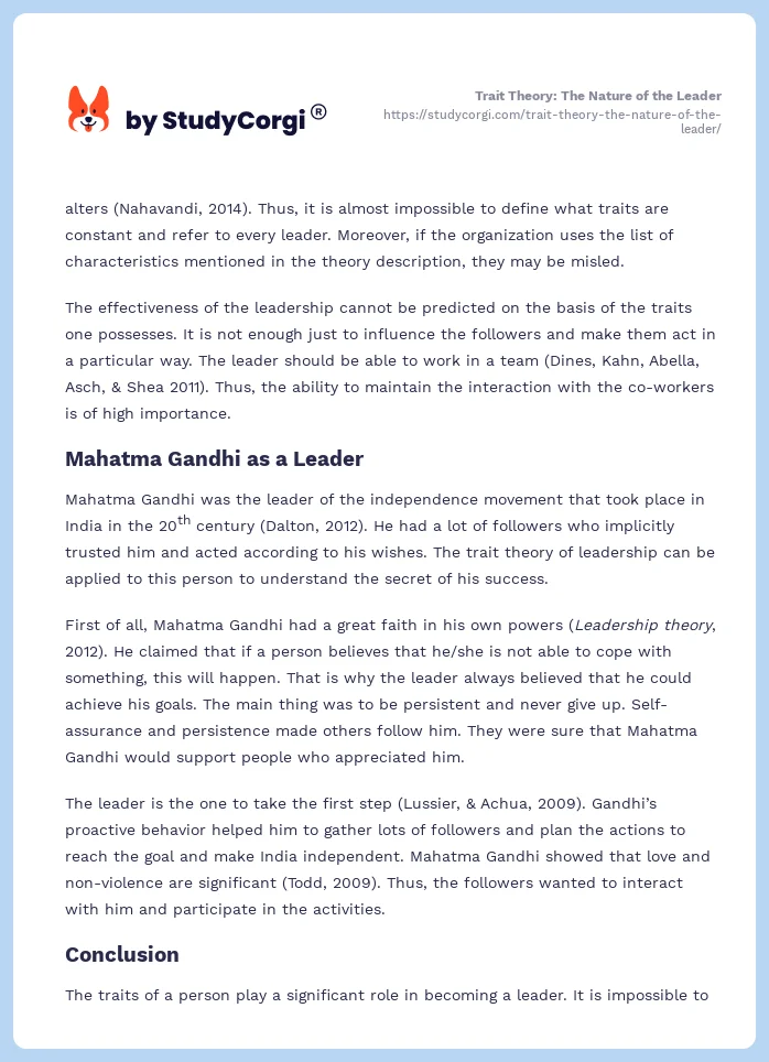 Trait Theory: The Nature of the Leader. Page 2