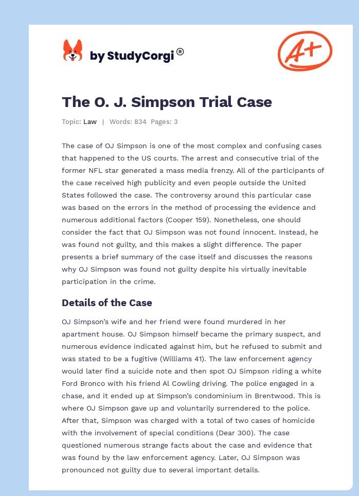 The O. J. Simpson Trial Case. Page 1