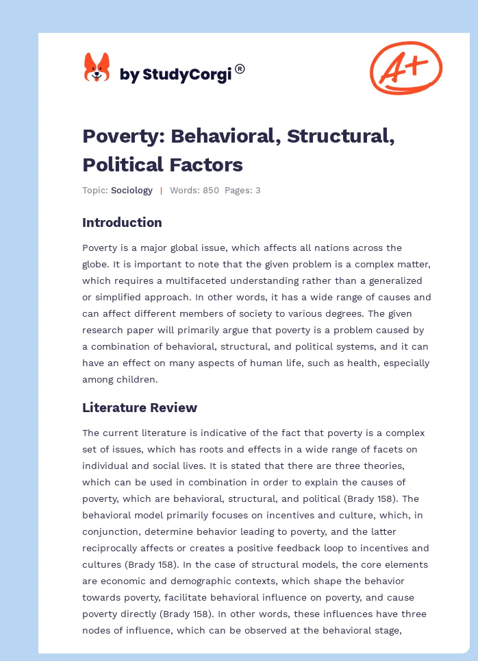 Poverty: Behavioral, Structural, Political Factors. Page 1