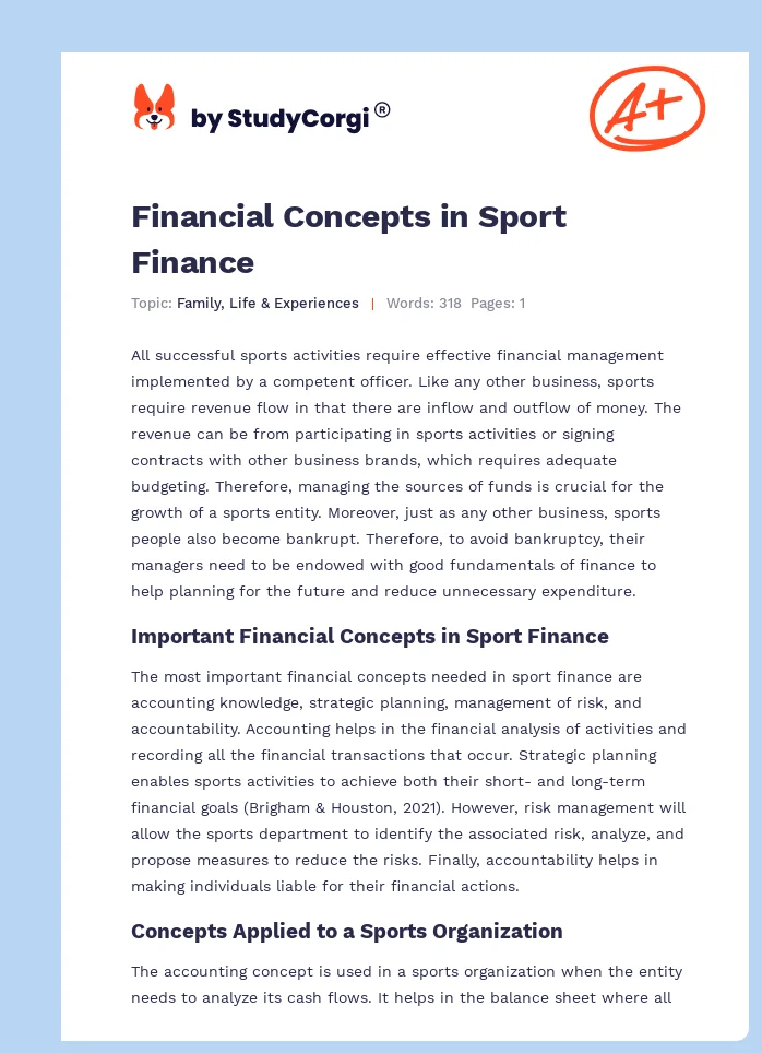 Financial Concepts in Sport Finance. Page 1
