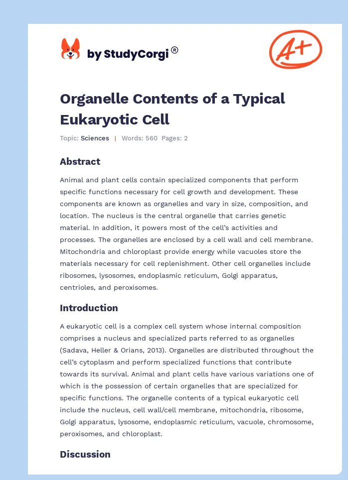 Organelle Contents of a Typical Eukaryotic Cell. Page 1