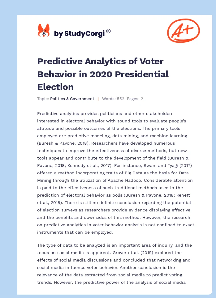 Predictive Analytics of Voter Behavior in 2020 Presidential Election. Page 1