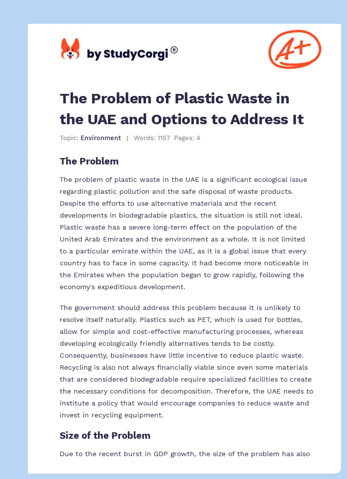 The Problem of Plastic Waste in the UAE and Options to Address It. Page 1