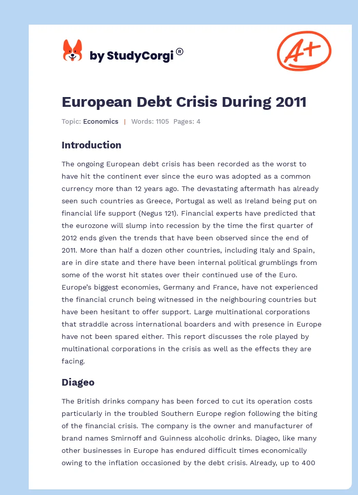 European Debt Crisis During 2011. Page 1